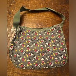Disney Purse Mickey Mouse Army Green All Over Print Zip Top Ripstop Shoulder Bag